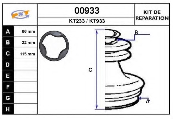 SNRA 00933 Bellow Set, drive shaft